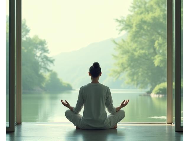 Gruppe für Achtsamkeit und Meditation, Person meditiert