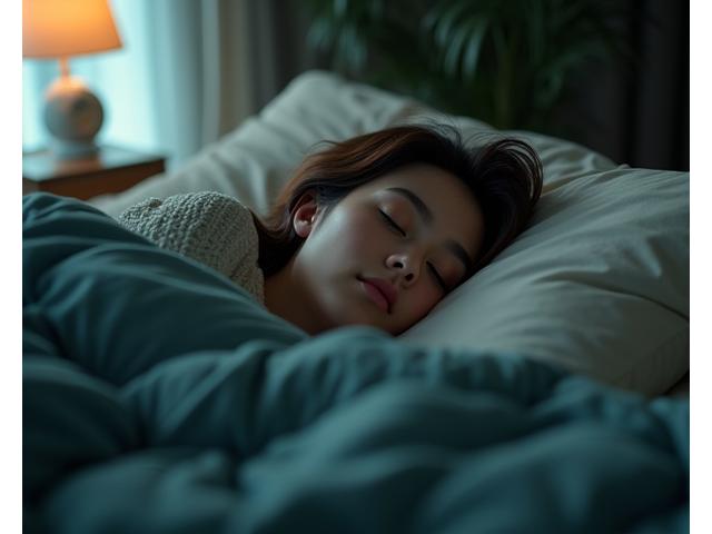 Eine Person schläft friedlich in einem gemütlichen Schlafzimmer